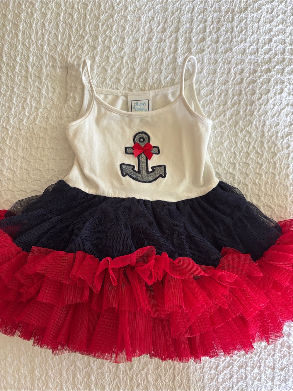 Jillian's Closet Girls Nautical Anchor Tutu Dress - Red, Navy, White